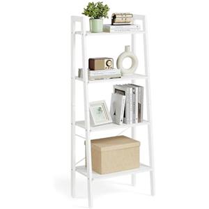 VASAGLE Scaffale a Scala, Libreria a 4 Ripiani, Struttura in Acciaio | per Soggiorno Camera da Letto Cucina Balcone, Stile Moderno, Bianco Acero e Bianco Perla, Collezione BARNET LLS044W44