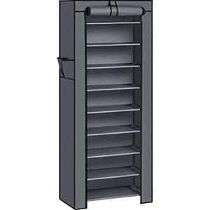 SONGMICS Scarpiera, 10 Ripiani, Scaffale Portascarpe da Ingresso 28 x 58 x 160 cm con Copertura di Tessuto, Slim, Struttura di Metallo, Grigio RXJ10G