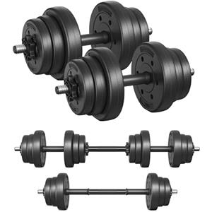 SONGMICS Manubri 2 in 1, Set di Bilanciere Corto, con Tubo di Collegamento in Acciaio, Allenamento, Fitness, Sollevamento Pesi per Casa, Palestra