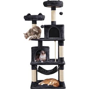 Yaheetech Albero Tiragraffi per Gatti Adulti Grandi Medi con Giocattolo Gioco Palle in Corda Sisal Naturale 61 x 49 x 158 cm Nero