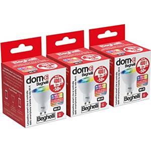 Beghelli Dom-e Beghelli Lampadina LED Alexa Smart SPOT GU10 RGB-CCT WiFi, Lampada Compatibile con App, Facile Installazione Regolazione di Colori a Luce Calda e Luce Fredda, 3 pz