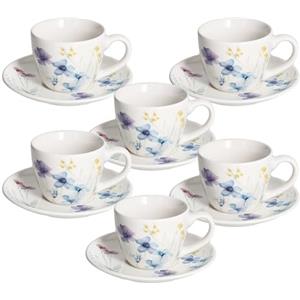 Tognana Florenne, confezione 6 tazze caffè con piatto, New Bone China, multicolor