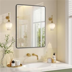 SONGMICS Specchio Bagno, 81 x 61 cm, Cornice in Alluminio, Rettangolare | Specchio da Parete, 2 Opzioni di Sospensione, Soggiorno Camera da Letto, Nero Opaco, Collezione BERIT LWM014BD01
