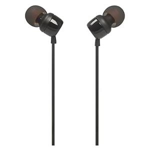 JBL Premium In-Ear cuffie con microfono, cavo piatto con telecomando universale Modello T110 Model T110 Nero