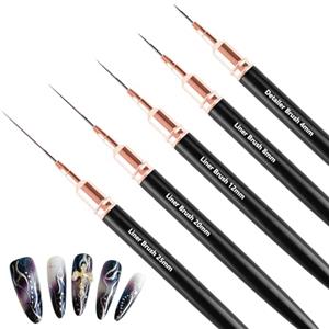elzle Pennelli per Nail Art Set 5 Pennelli Liner di Precisione per Unghie Gel | Kit per Dettagli e Striper con 5 misure (4/8/12/20/25mm), ideale perfetto per salone professionale, casa e regalo
