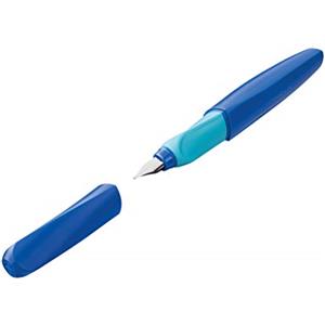 Pelikan Twist Deep Blue, Penna Stilografica Ergonomica, per Destrimani e Mancini, per Scuola e Ufficio, Pennino M in Acciaio Inossidabile, Cartuccia Blu Lunga Inclusa. Ricaricabile