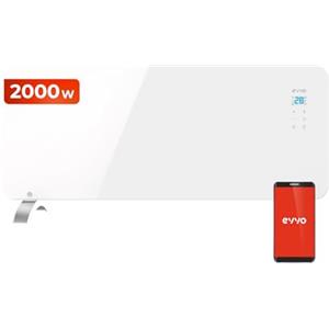 EVVO C Radiatore Elettrico Vetro, Wifi, 2.000 W, Touch screen, Telecomando, Timer (2.000 W, Bianco)