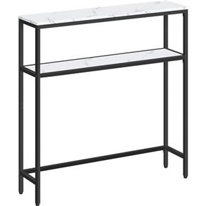 VASAGLE Tavolo Consolle, Tavolo Stretto a 2 Ripiani Portaoggetti, 20 x 80 x 80 cm, per Soggiorno, Corridoio, Ingresso, Bianco Marmo e Nero Inchiostro LNT130W59