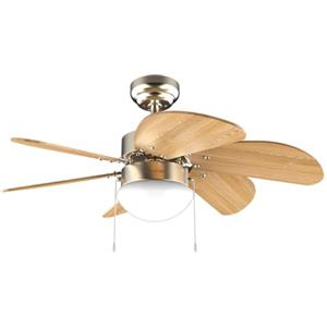 Cecotec Ventilatore da Soffitto con Luce EnergySilence Aero 360 Gold&Wood. 50W, Diametro 36" (92cm), 3 Velocità, 6 Pale Reversibili, Modalità Inverno-Estate, Uso semplice, Interruttore a Catena