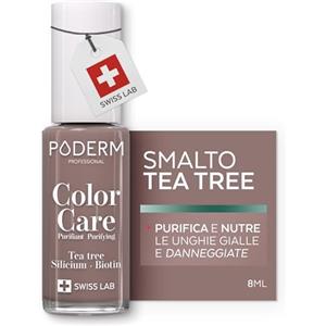 PODERM Smalto Cura per Unghie con Tea Tree - Tortora | Swiss Lab - 8ML | Arricchito con Tea Tree, Silicio & Biotina | Purifica, Schiarisce & Nutre le Unghie Gialle | Creato da una Podologa