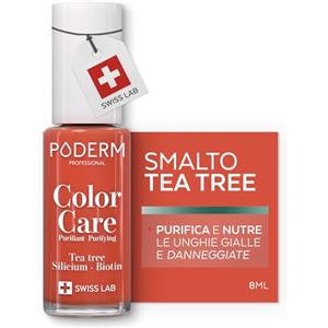PODERM Smalto Cura per Unghie con Tea Tree - Mango Arancione | Swiss Lab - 8ML | Arricchito con Tea Tree, Silicio & Biotina | Purifica, Schiarisce & Nutre le Unghie Gialle | Creato da una Podologa