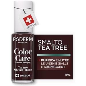PODERM Smalto Cura per Unghie con Tea Tree - Rosso Nero | Swiss Lab - 8ML | Arricchito con Tea Tree, Silicio & Biotina | Purifica, Schiarisce & Nutre le Unghie Gialle | Creato da una Podologa