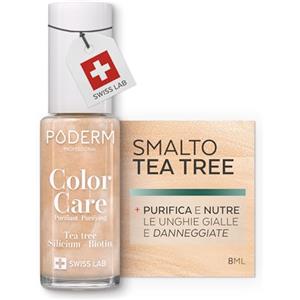 PODERM Smalto Cura per Unghie con Tea Tree - Oro Brillante | Swiss Lab - 8ML | Arricchito con Tea Tree, Silicio & Biotina | Purifica, Schiarisce & Nutre le Unghie Gialle | Creato da una Podologa