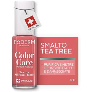 PODERM Smalto Cura per Unghie con Tea Tree - Rosa Corallo | Swiss Lab - 8ML | Arricchito con Tea Tree, Silicio & Biotina | Purifica, Schiarisce & Nutre le Unghie Gialle | Creato da una Podologa