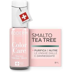 PODERM Smalto Cura per Unghie con Tea Tree - Rosa | Swiss Lab - 8ML | Arricchito con Tea Tree, Silicio & Biotina | Purifica, Schiarisce & Nutre le Unghie Gialle | Creato da una Podologa