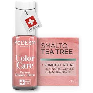 PODERM Smalto Cura per Unghie con Tea Tree - Oro Rosa Brillante | Swiss Lab - 8ML | Arricchito con Tea Tree, Silicio & Biotina | Purifica, Schiarisce & Nutre le Unghie Gialle | Creato da una Podologa