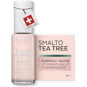 PODERM Smalto Cura per Unghie con Tea Tree - Rosa Cipria | Swiss Lab - 8ML | Arricchito con Tea Tree, Silicio & Biotina | Purifica, Schiarisce & Nutre le Unghie Gialle | Creato da una Podologa