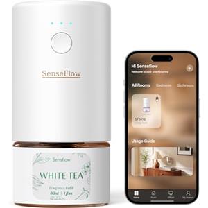 SenseFlow Diffusore di Oli Essenziali Wi-Fi SF101S Pro - Ultrasuoni Senza Acqua Profumatore per Ambienti, 100% Vegetale, Aroma 120 Giorni, LED, Ideale per Casa, Hotel e Studio -Tè Bianco