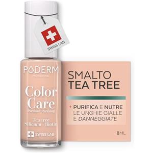 PODERM Smalto Cura per Unghie con Tea Tree - Nude Beige | Swiss Lab - 8ML | Arricchito con Tea Tree, Silicio & Biotina | Purifica, Schiarisce & Nutre le Unghie Gialle | Creato da una Podologa