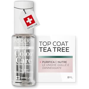 PODERM Smalto Cura per Unghie con Tea Tree - Top Coat | Swiss Lab - 8ML | Arricchito con Tea Tree, Silicio & Biotina | Purifica, Schiarisce & Nutre le Unghie Gialle | Creato da una Podologa