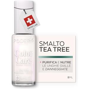 PODERM Smalto Cura per Unghie con Tea Tree - Bianca Perla | Swiss Lab - 8ML | Arricchito con Tea Tree, Silicio & Biotina | Purifica, Schiarisce & Nutre le Unghie Gialle | Creato da una Podologa