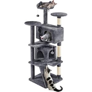 Yaheetech Albero Tiragraffi per Gatti 178 cm con 3 Posatoi 2 Palle 2 Condomini 3 Tiragraffi a Corda di Sisal Gioco Giocattolo Grigio Scuro