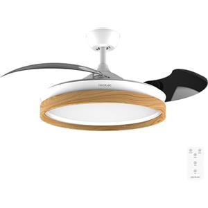 Cecotec Ventilatore da Soffitto con Luce Energysilence Aero 4320 Invisible Wood&White. 35W. 6 Velocità. Pale Retrattili. Telecomando. Timer. LED Integrato. Intensità Luminosa Regolabile