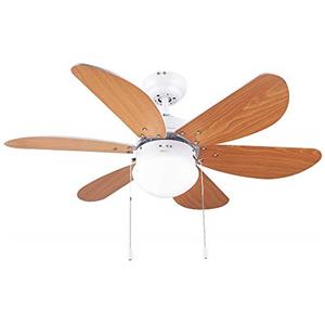Cecotec Ventilatore da Soffitto con Luce EnergySilence Aero 360. 50 W, Risparmio Energetico, Diametro 91 cm, Lampada, 6 Lame Reversibili, 3 Velocità, Funzione Invernale, Finitura Bianco o Legno