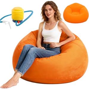 Wapasezyar Pouf gonfiabile, per interni, 105 x 105 x 60 cm, divano ad aria Lazy, senza imbottitura, per soggiorno, sedia a sdraio, camera da letto, poltrona gonfiabile per adulti (arancione)
