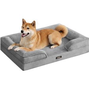 Feandrea Cuccia Ortopedica per Cani in Flanella, 89 x 63 x 16 cm | Letto per Cani con Bordo Rialzato, 1 Pezzo, Grigio Tortora, Collezione BLOMFY PGW322GD01