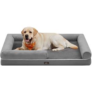 Feandrea Cuccia per Cani Ortopedica, Letto Divano per Animali, Imbottitura Morbida, Bordi Rialzati, Copertura Sfoderabile e Lavabile, 135 x 107 x 23 cm, Fondo Antiscivolo, Grigio Chiaro PGW079G02