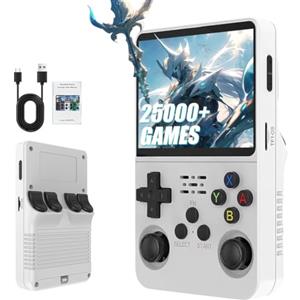 KoolShiro R36S Console di gioco portatile retrò, oltre 25.000 giochi classici, lettore video tascabile portatile con schermo HD da 3,5 pollici, schermo open source Linux System per adolescenti e adulti (bianco)