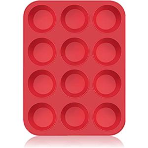 Folksy Super Kitchen SUPER KITCHEN Grande Stampo Antiaderente in Silicone con 12 Stampi Muffin | Teglia da Muffin con Rivestimento Antiaderente per Muffins, Cupcake 33 x 25x 3 cm (Rosso)