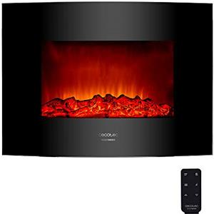 Cecotec Cheminée électrique Ready Warm 2200 Curved Flames. 2000W, 22", 2 niveaux de puissance, 20m2, Télécommande, Panneau curve en verre templé (22", Nero | Telecomando)