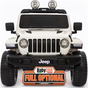 BabyCar Jeep Elettrica Per Bambini | Auto con Sedili in Pelle, Porte Apribili, MP3/USB/Micro SD | Macchina Elettrica per Bambini 12V con 2 Motori 35W | Licenza Ufficiale Jeep | Bianco