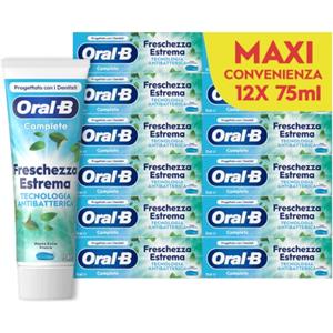 Oral-B Dentifricio Complete Freschezza Estrema, Sapore Menta Fresca 12x75ml | Dentifricio Complete Freschezza Estrema, Tecnologia Antibatterica con Zinco, Sapore Menta Extra Fresca, 12 Dentifrici da 75ml