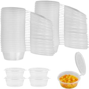 MERVYNGLYNNHUNTER 100 Pezzi Barattoli per salsa in plastica trasparente 100 ml con coperchio, contenitori rotondi ermetici, contenitori alimentari riutilizzabili, per conservare condimenti, spezie
