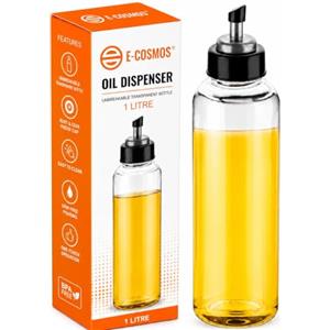 E-COSMOS® Distributore di olio da 1 litro, dispenser per olio da cucina, senza BPA, in acciaio inox per uso alimentare, contenitore per cucina (1000 ml (plastica)