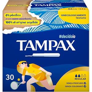 Tampax Regular, 30 Assorbenti Interni con Applicatore in Cartone | 100% Cuore Vegetale, Senza Plastica, Senza Profumo e Coloranti, Protezione Antifuoriuscita, per Flusso Medio‑Abbondante