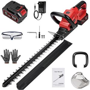 Victool Tagliasiepi a batteria 21 V con batteria 3000 mAh e caricabatterie, 56 cm lunghezza di taglio, 18 mm spaziatura dei denti, lama a doppio taglio SK5, tagliasiepi elettrico per siepi, arbusti e giardini