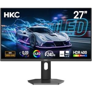 HKC Monitor Gaming OLED 27 Pollici, QHD 240Hz, 99% DCI-P3, 0.03ms GTG | 2560x1440 Monitor, HDR400, 10Bit, HDMI 2.1, DisplayPort 1.4, Regolazione in altezza, VESA 100 × 100 mm, GS27QKS