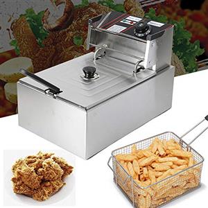 Lilyeriy Friggitrice elettrica da 6 l, in acciaio inox, con cestello e coperchio, per uso domestico e commerciale, 2500 W, 220 V, con controllo della temperatura