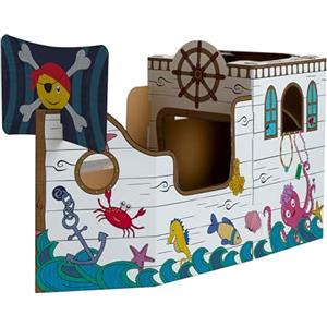 BANKERS BOX Casa di Cartone Nave Pirata per Bambini XL (79 x 50,5 x 135 cm) - Casetta da Colorare - Certificata FSC, Riciclabile - Divertimento Arte e Creatività - Età 3+