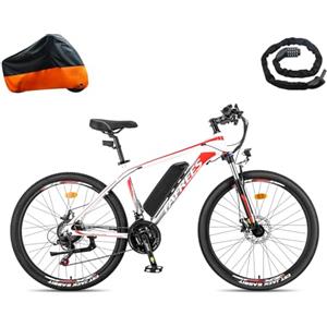 Fafrees Bici Elettrica, Bicicletta Elettrica Uomo, 21 Velocità Mountain Bike Elettrica 26 Pollici, 36V 13.5Ah Ebike da Città Donna 250W, Pedalata Assistita 100KM MTB, Hailong Bianco Upgrade