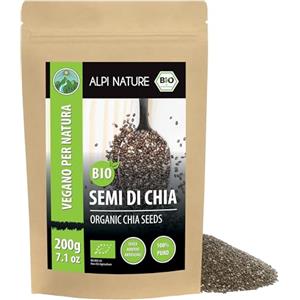 Alpi Nature Semi di Chia BIO 200g, Semi di Chia Neri Interi e Crudi per Frullati, Yogurt e Muesli
