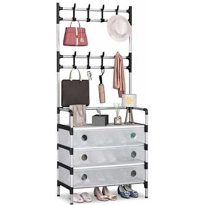 cecaro group - Appendiabiti Multifunzione con Scarpiera Integrata 8 Ganci, Copertura Antipolvere, Struttura in Acciaio, Design Salvaspazio per Casa Ufficio e Negozi - 77x35x168 cm