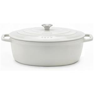 La Fonderie 1890 Pentola ovale in ghisa smaltata 36 cm IENA36, capacità 7,7 L, compatibile con induzione, gas, elettrico, grill e forno, coperchio in ghisa, ideale per stufare e arrostire, beige