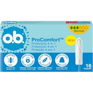 o.b. ProComfort Normal Assorbenti Interni 1 x 16 Tamponi | Tamponi interni per flusso da medio a intenso, Protezione 4-in-1 dalle perdite, Senza profumo, Ginecologicamente testati