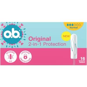 o.b. Original Normal Assorbenti Interni 1 x 16 Tamponi | Tamponi interni per flusso da medio a intenso, Protezione 2-in-1 dalle perdite, Senza profumo, Ginecologicamente testati