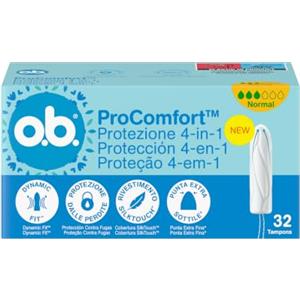 o.b. ProComfort Normal Assorbenti Interni 1 x 32 Tamponi | Tamponi interni per flusso da medio a intenso, Protezione 4-in-1 dalle perdite, Senza profumo, Ginecologicamente testati